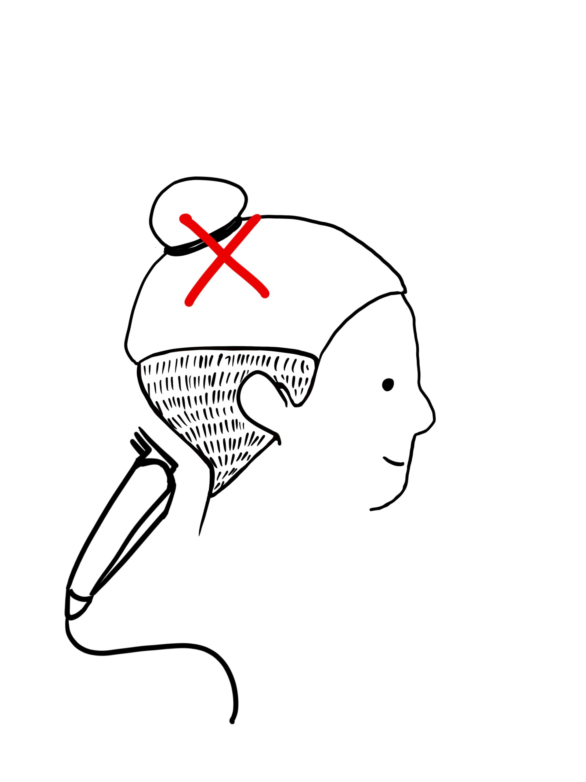 A drawing of a person getting an undercut with clippers