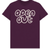dark t-shirt with big Open Out logo in white on the front