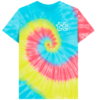 colourful tie dye t-shirt with small t4t logo on upper right chest using letter "t" from Open Out logo.