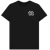 black t-shirt with small t4t logo on upper right chest using letter "t" from Open Out logo.