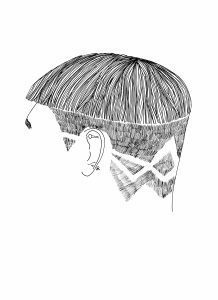 Drawing of a haircut without a face by Amy Pennington