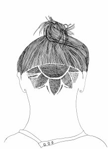 Drawing of a haircut without a face by Amy Pennington