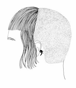 Drawing of a haircut without a face by Amy Pennington