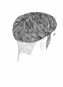 Drawing of a haircut without a face by Amy Pennington