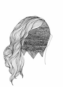 Drawing of a haircut without a face by Amy Pennington