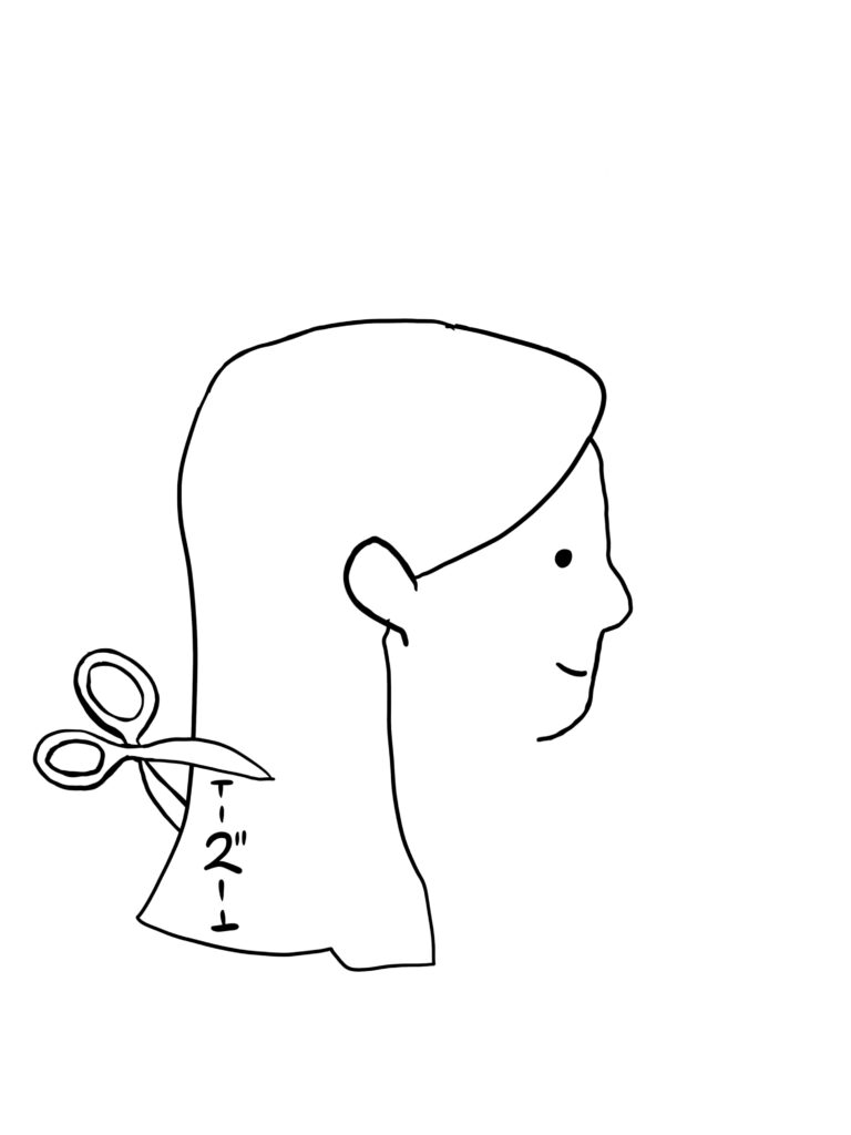 A drawing of a person getting a scissor trim (no clippers)