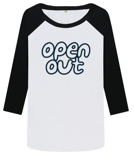 baseball tee with logo - white body, black arms with raglan style sleeve
