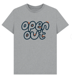 navy large open out logo with tiny sleepy ginger kittens tucked into the curves of the workds