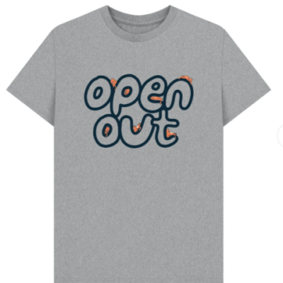 navy large open out logo with tiny sleepy ginger kittens tucked into the curves of the workds